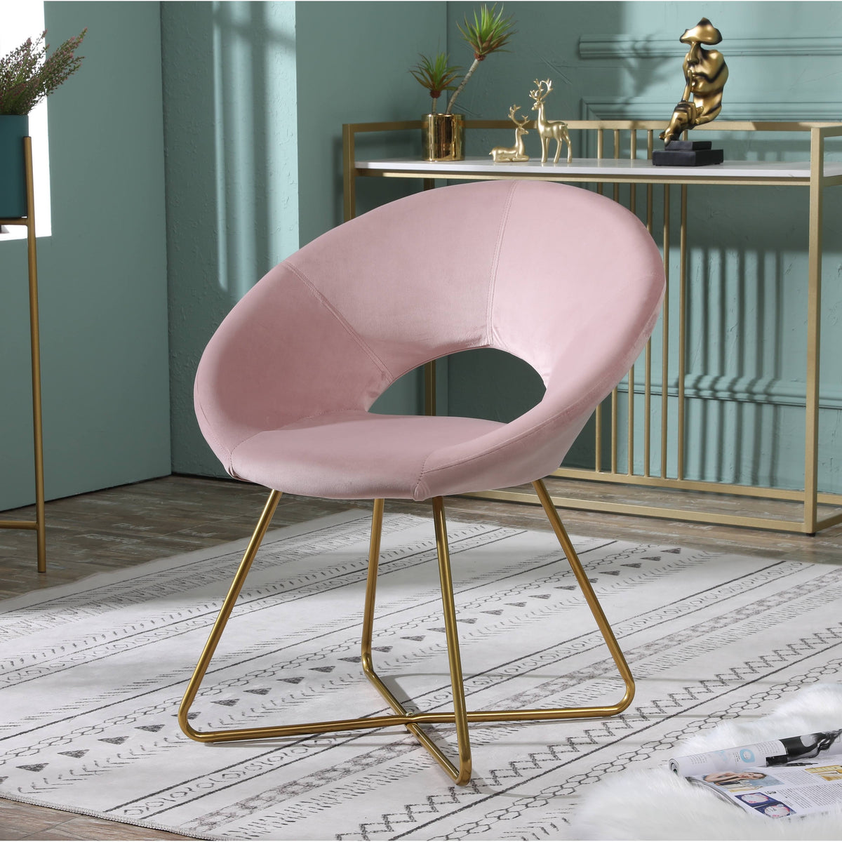 Pink Velvet Upholstered Accent Chair Y3906