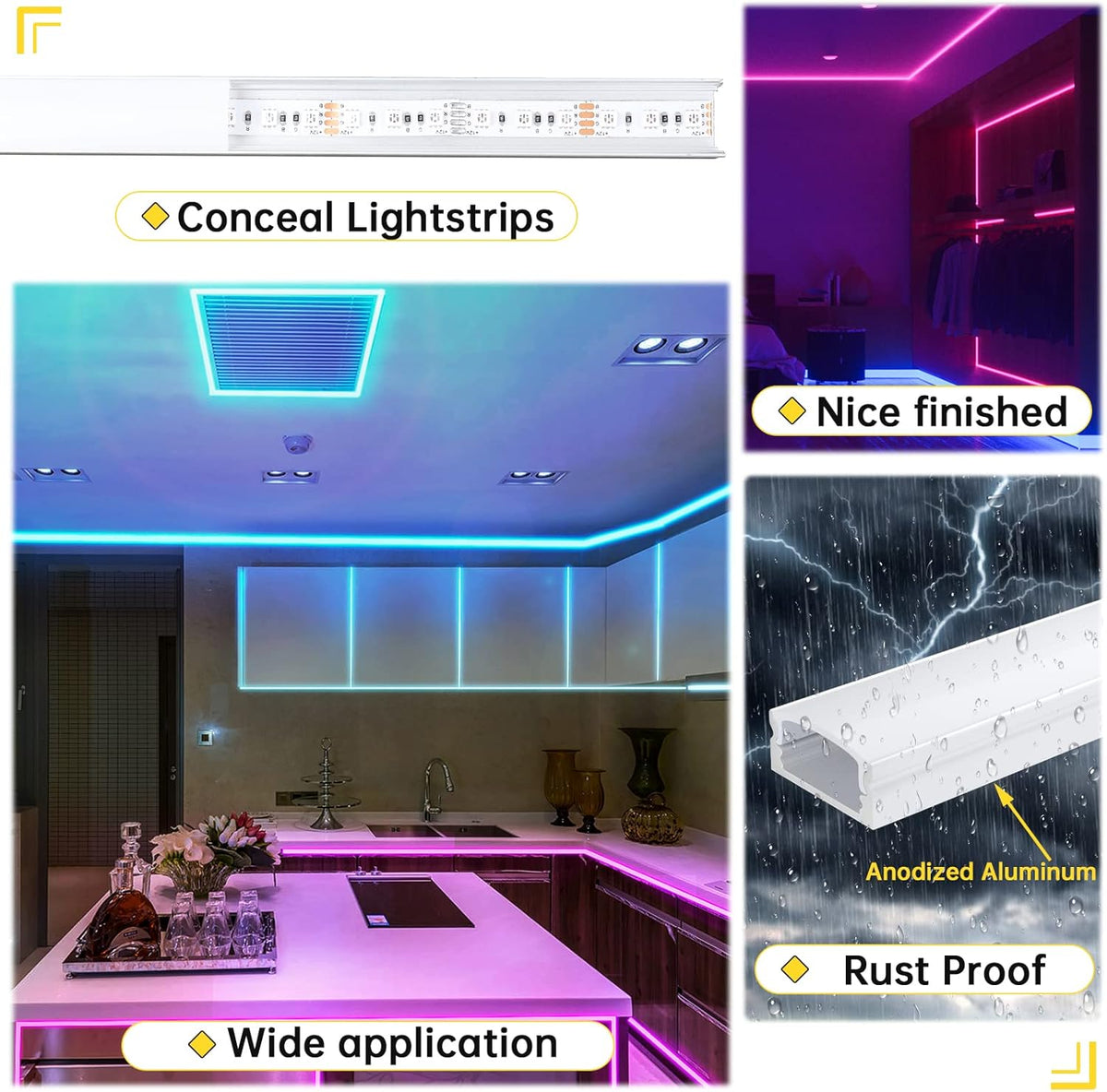 10Pack 6.6FT U Shape LED Aluminum Channel System with Clear Lens Cover I550