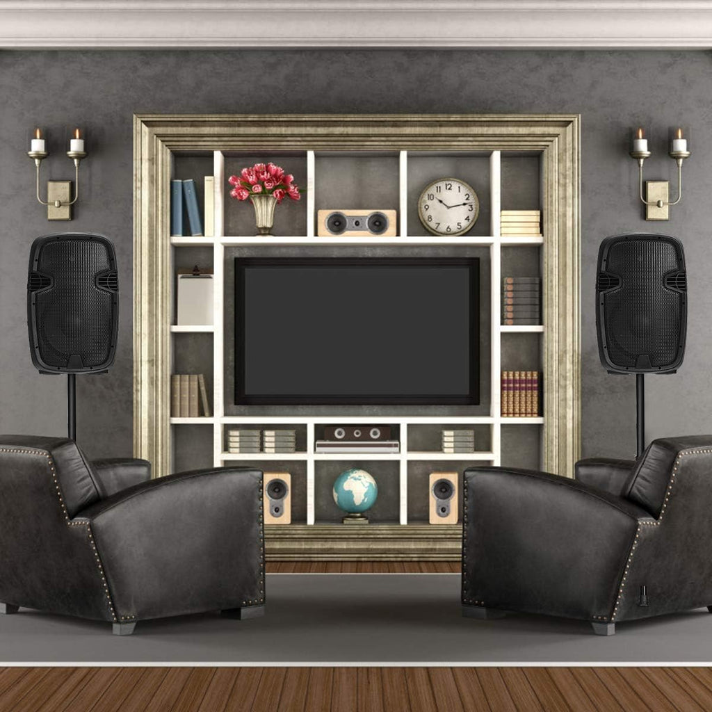 12 1600W Portable Dual Passive Active Speaker with 2 Speaker Stands V4785