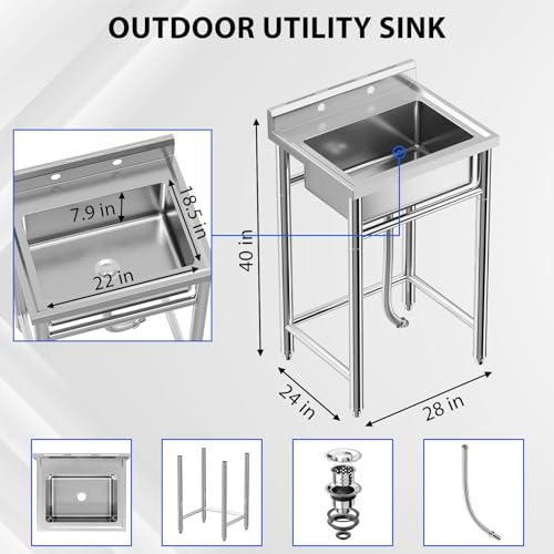 Stainless Steel Single Bowl Utility Sink with Pull-Out Faucet C91579