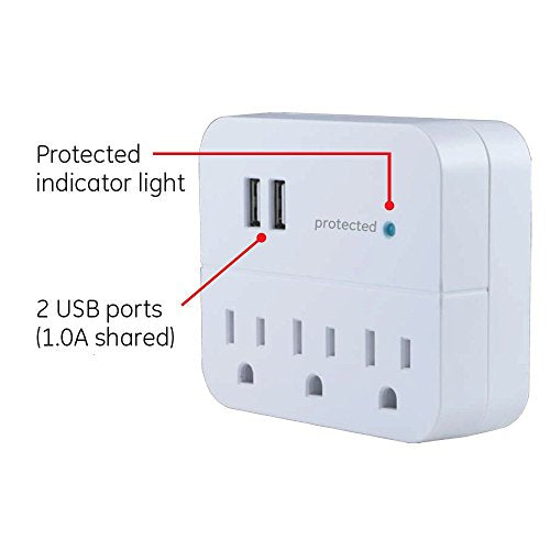 3-Outlet Surge Protector with 2 USB Ports, White W740905