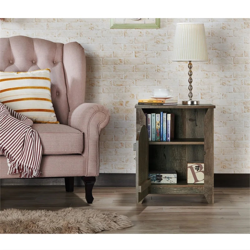 Rustic Wood Storage End Table Set of 2 D3808