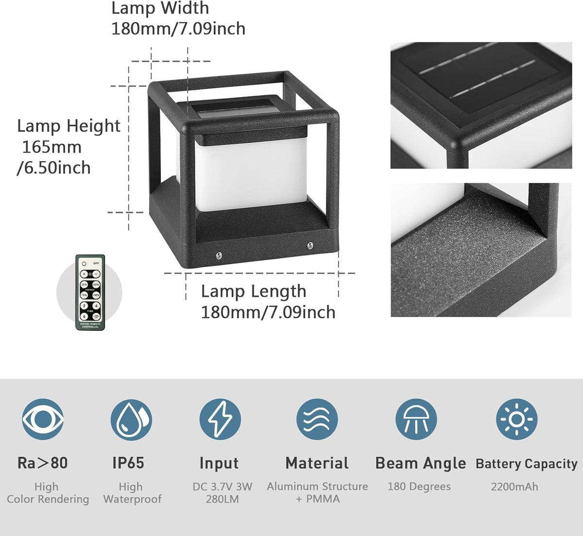 Solar Post Cap Light 3000K IP65 Waterproof F8029