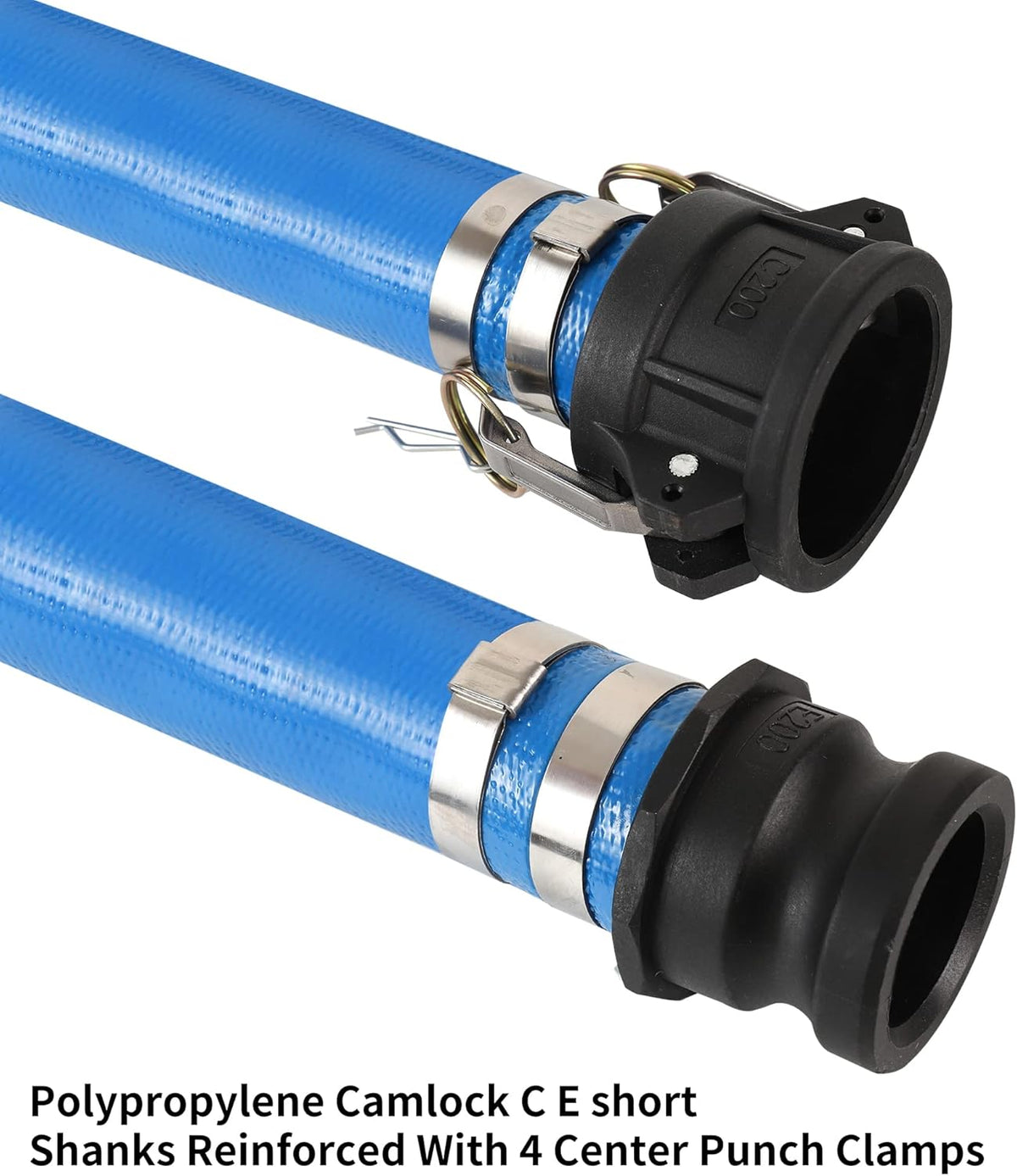2 x 50' Blue PVC Lay-Flat Discharge Hose with Camlock Fittings A85731