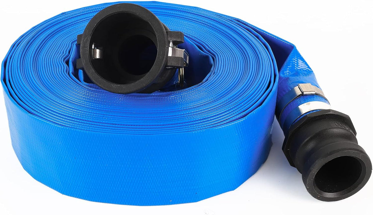2 x 50' Blue PVC Lay-Flat Discharge Hose with Camlock Fittings A85731