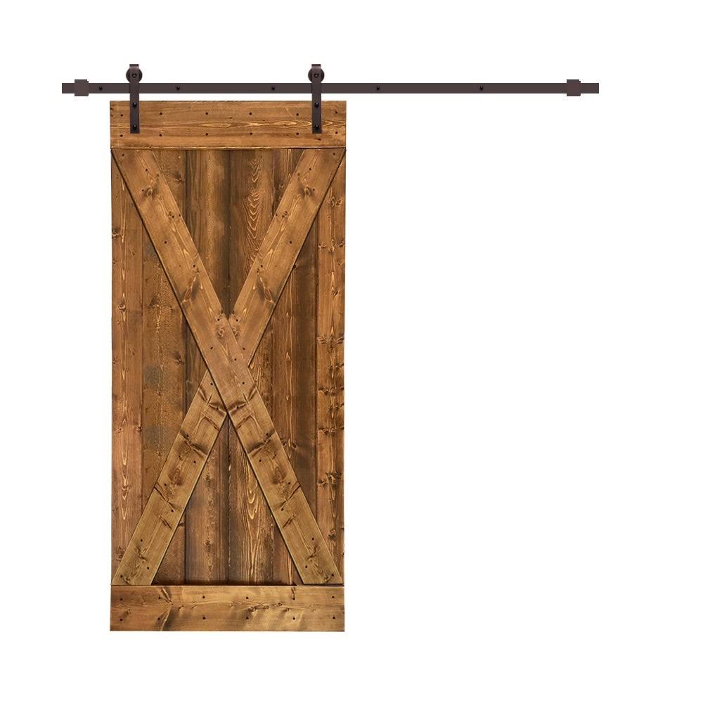Weather Oak Stained Wood Interior Sliding Barn Door with Hardware Kit V2242