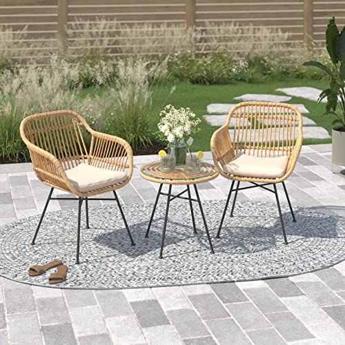 3pcs Outdoor Bistro Chat Set with Seat Cushions, Beige N2037