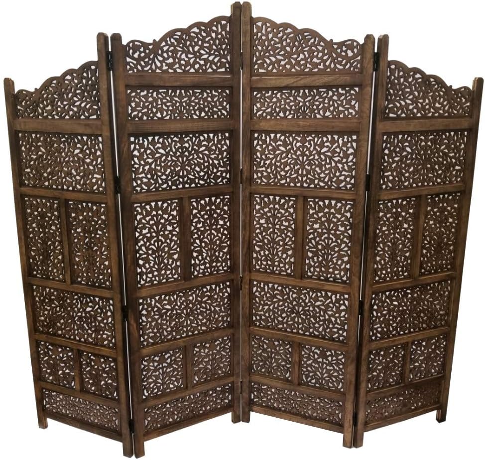 Hand Carved Foldable 4-Panel Wooden Room Divider H902