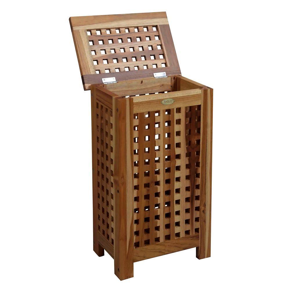 Teak Apartment Hamper with Laundry Bag H4391