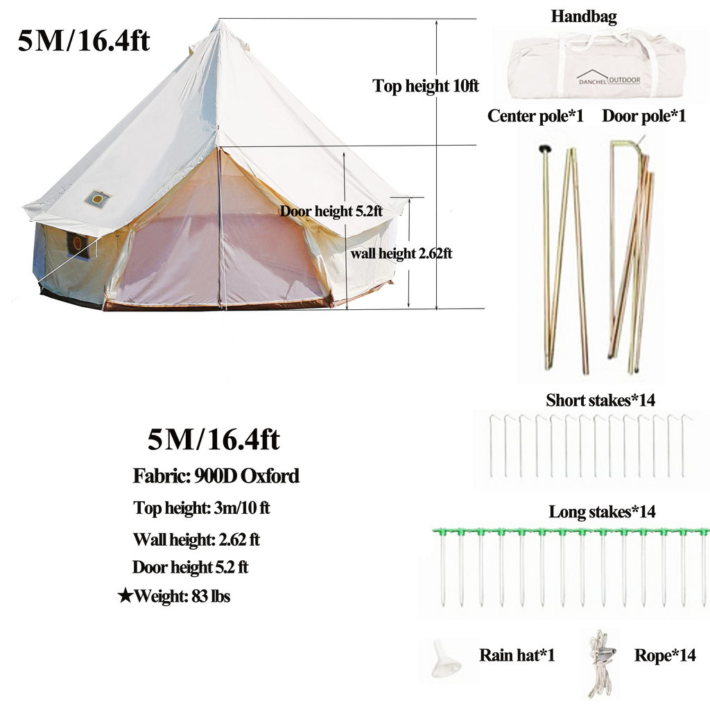 16.4ft Waterproof Oxford Bell Tent with 2 Stove Jacks and Removable Ground Mat M645