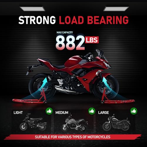 Motorcycle Front and Rear Wheel Lift Paddock Stand with 4 Caster Wheels Black S95956