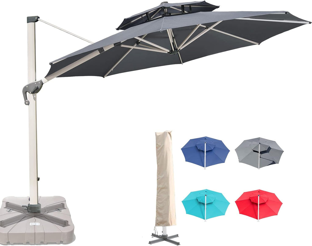 10 x 10 FT Square Cantilever Umbrella with Cross Base and Cover B652