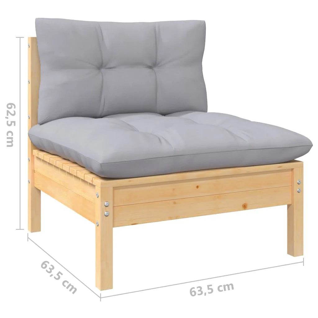Gray Cushions Solid Pinewood 2-Seater Patio Sofa L940
