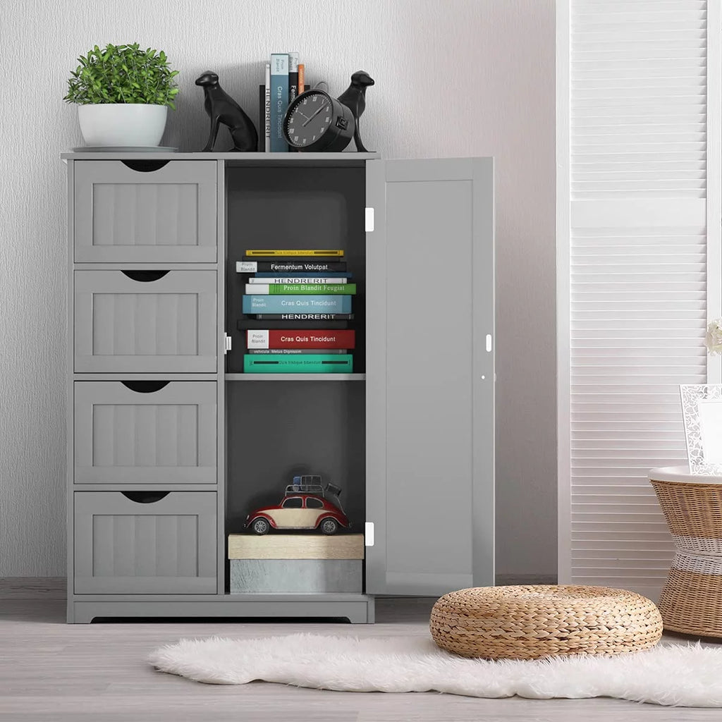 Gray Floor Cabinet with 4 Drawers & 1 Cupboard N41571