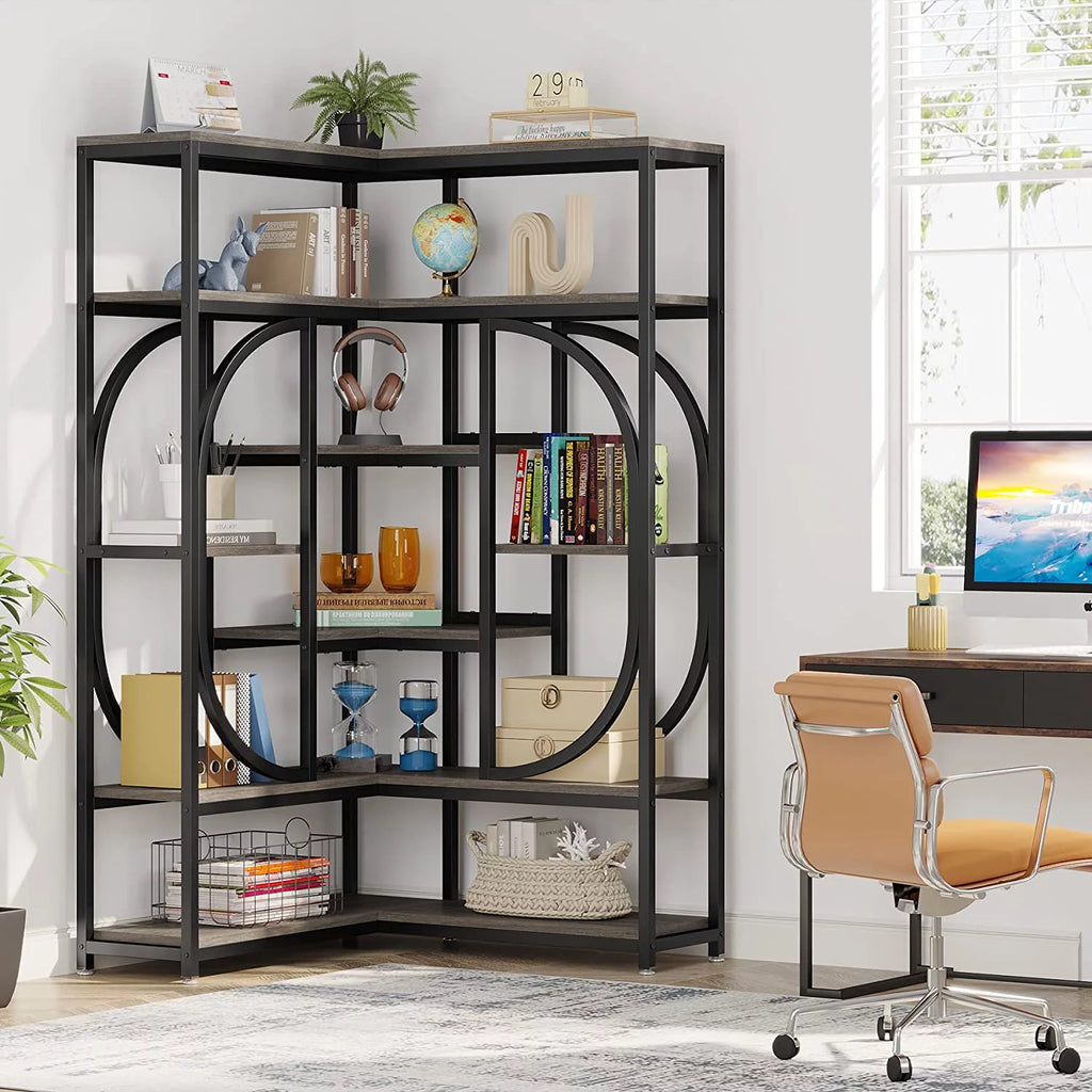 7-Shelf Corner Bookshelf with Metal Frame N299