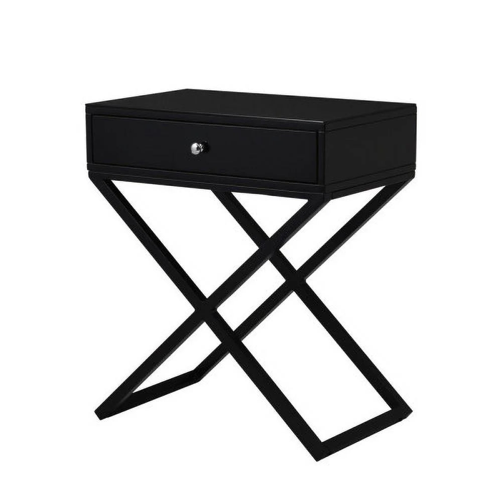 Black Wooden End Side Table Nightstand with Glass Top and Drawer B715958