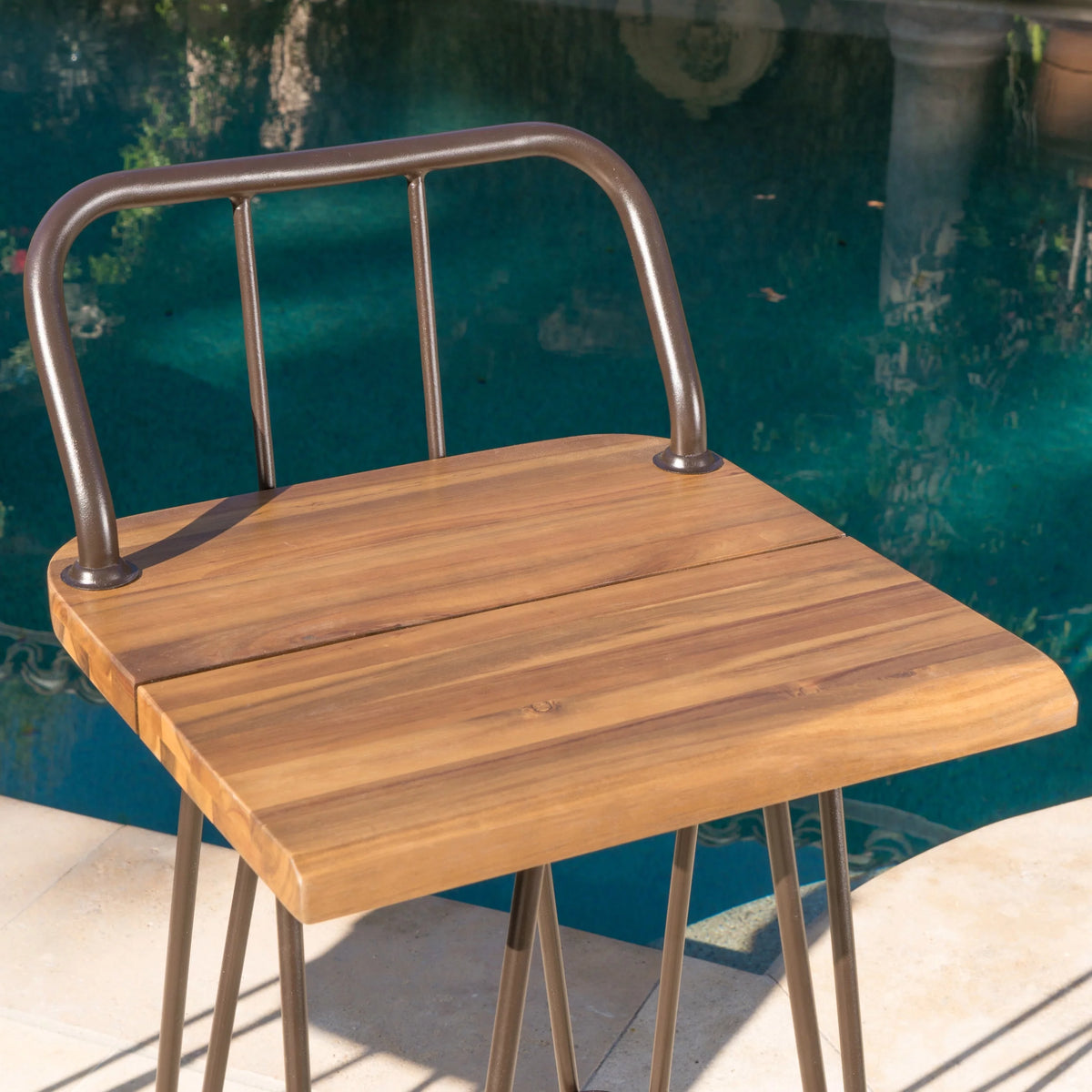 3 Piece Acacia Wood Bar Set with Iron Frame S58267