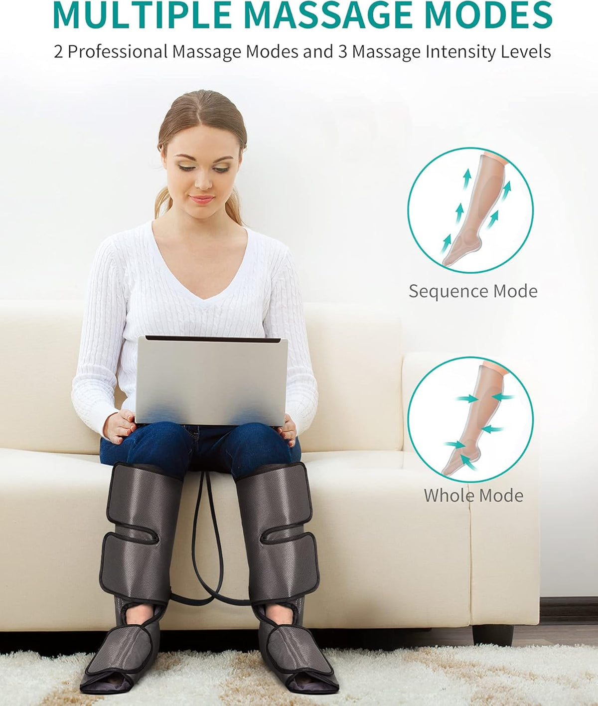 Leg Massager with Air Compression, Foot and Calf Massage Machine with Hand-held Controller 2 Modes 3 Intensities, Adjustable Leg Wraps K468