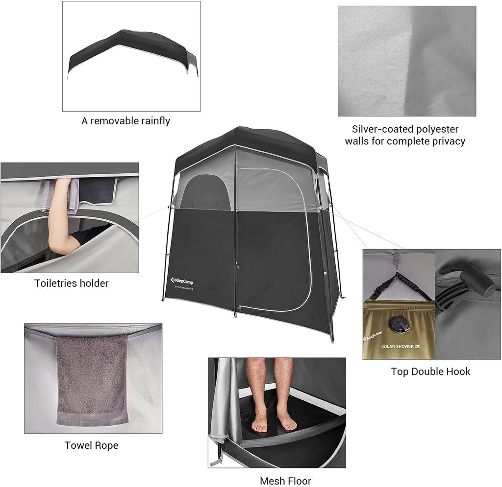 Oversized 2 Rooms Camping Shower Tent with Carry Bag U293