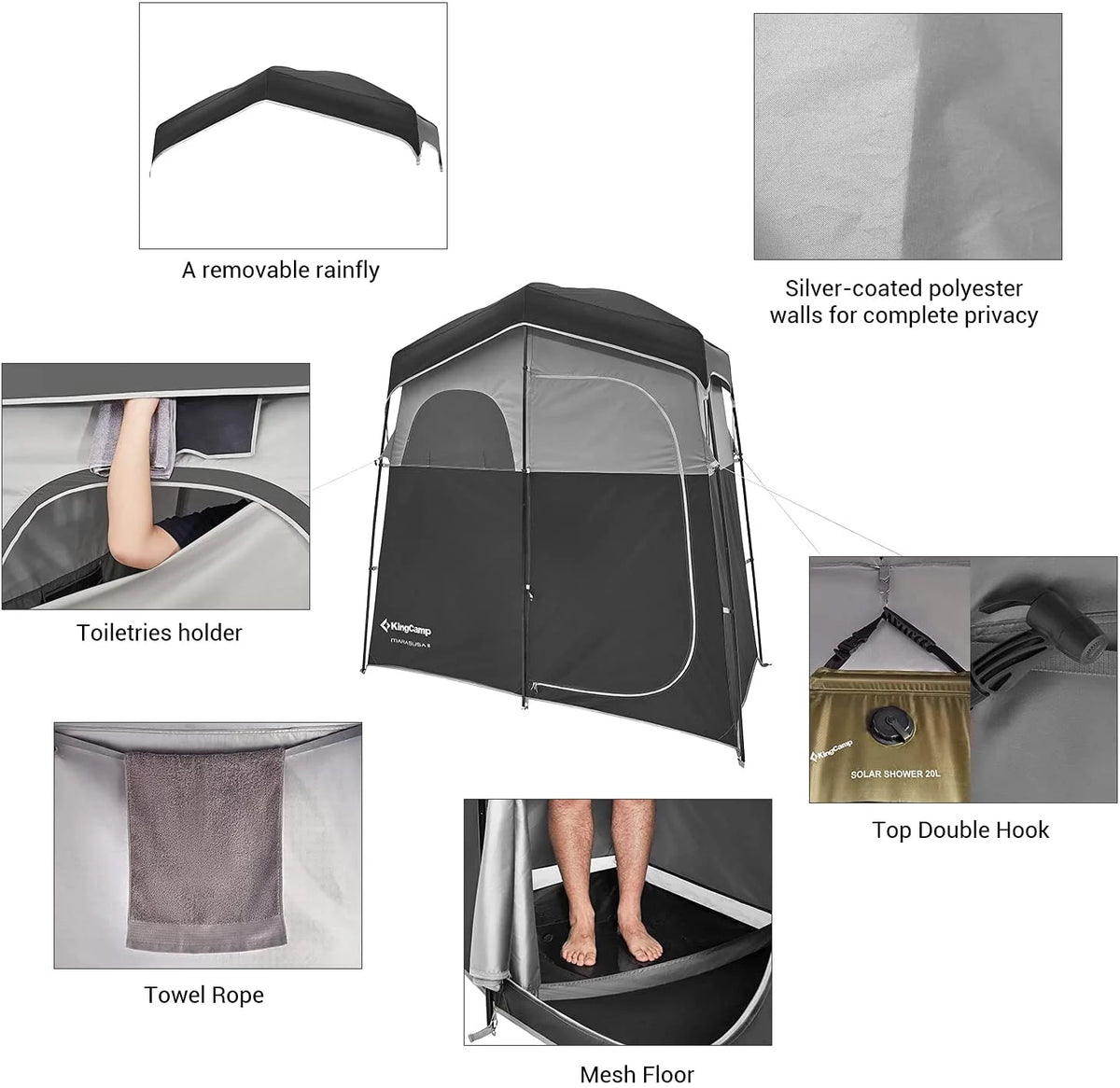 Oversized 2 Rooms Camping Shower Tent with Carry Bag U293