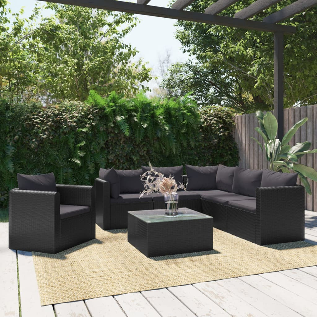 7 Piece Poly Rattan Outdoor Sectional Sofa Set with Cushions X350