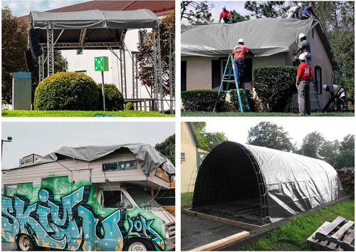 10x15ft Heavy Duty Reinforced Poly Tarp Waterproof Tarpaulin 10-mil Ground Sheet Camping Tent Cover with Eyelets Pack of 2 C614