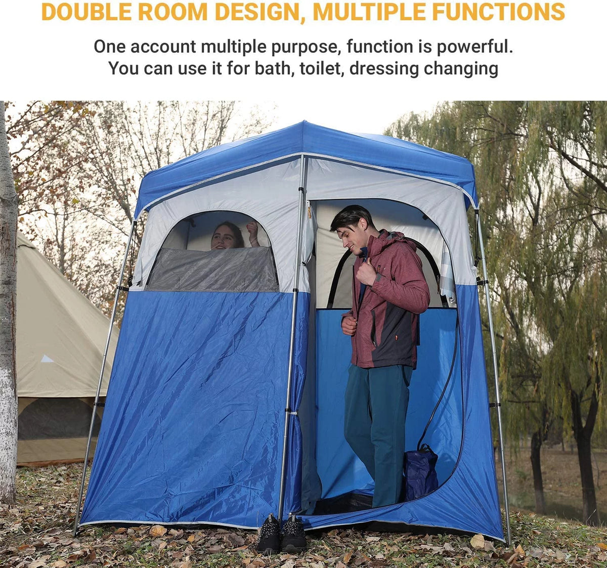 Oversized 2 Rooms Camping Shower Tent with Carry Bag U293