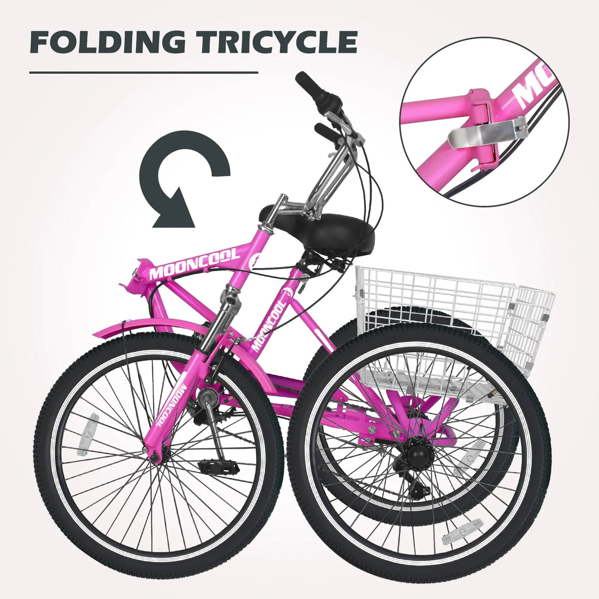 20/24/26 Inch 7-Speed Folding Adult Tricycle with Cargo Basket P4360