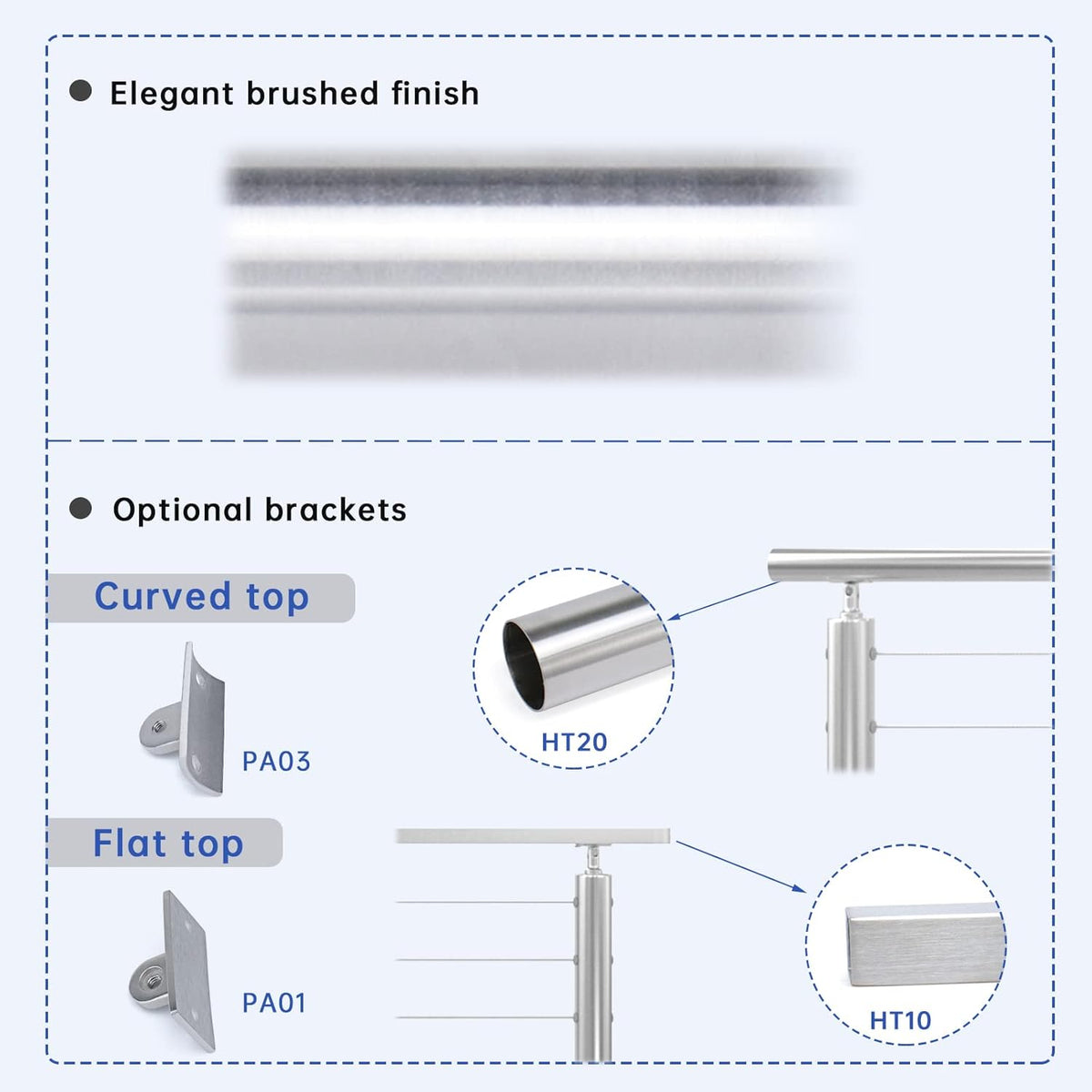 2Pack Stainless Steel Cable Railing Post Round 42x2.36 Pre-drilled Surface Mount G35080