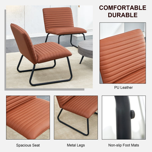 Brown Armless Sofa Chair with PU Backrest and Black Metal Legs J41889