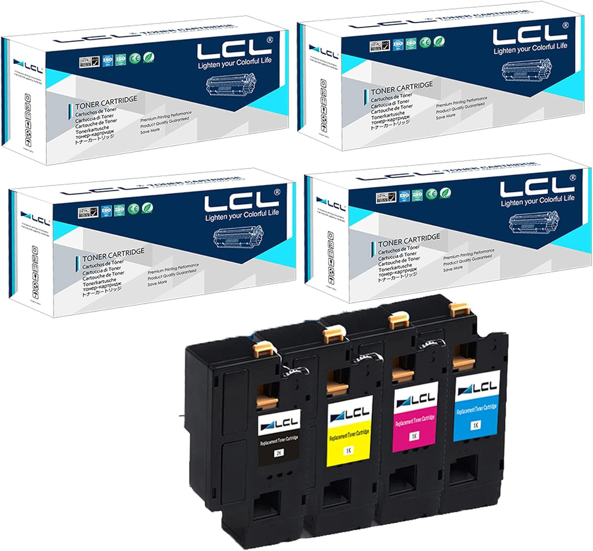Remanufactured Toner Cartridge Replacement 4-Pack Black Cyan Magenta Yellow I3723