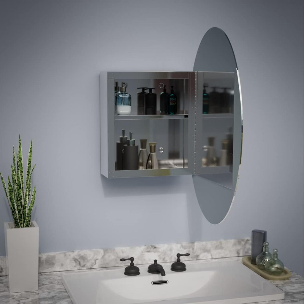Oval Wall Mounted Medicine Cabinet Brushed Stainless Steel with Mirror 26" x 18" B991