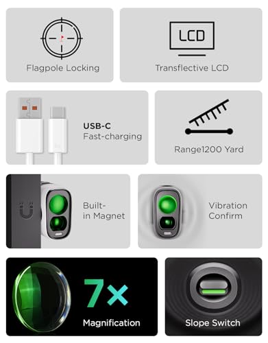 Golf Rangefinder with Slope, 1200Y Laser Range Finder, 7X Magnification, Flag Lock with Vibration, USB-C Rechargeable, Waterproof Z311115