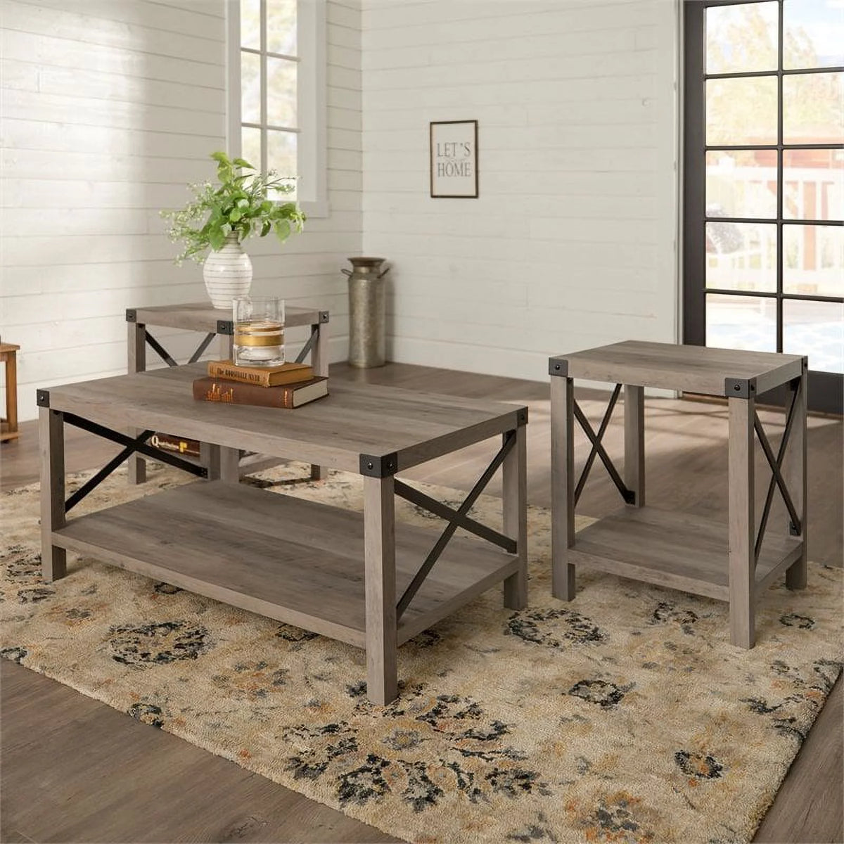 4 Piece TV Stand Coffee Table and 2 End Tables in Gray G49187