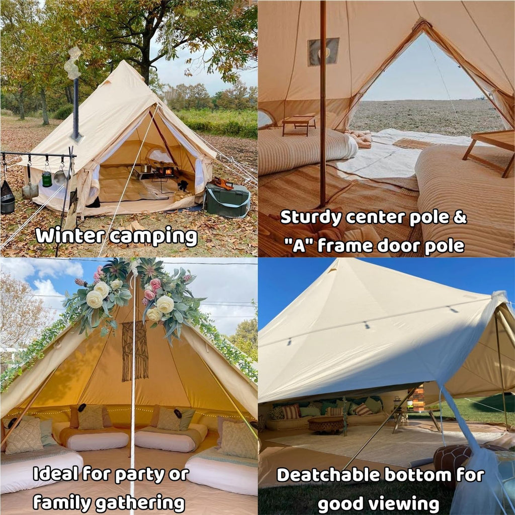 16.4ft Waterproof Oxford Bell Tent with 2 Stove Jacks and Removable Ground Mat M645