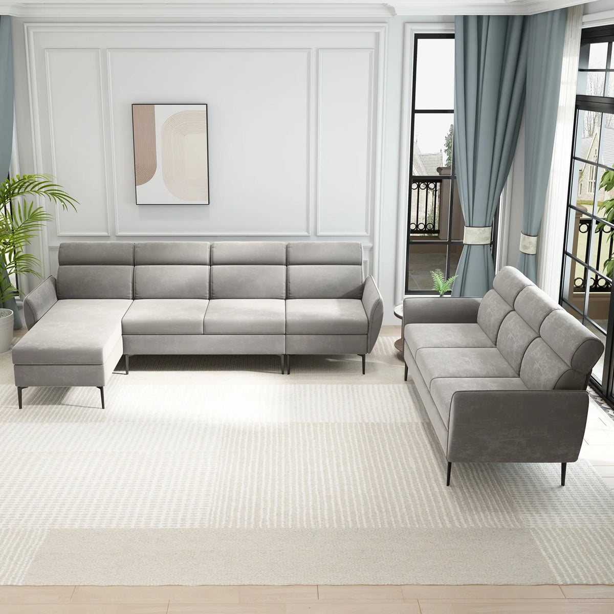 Linen Fabric L-shaped Sectional Sofa G1670