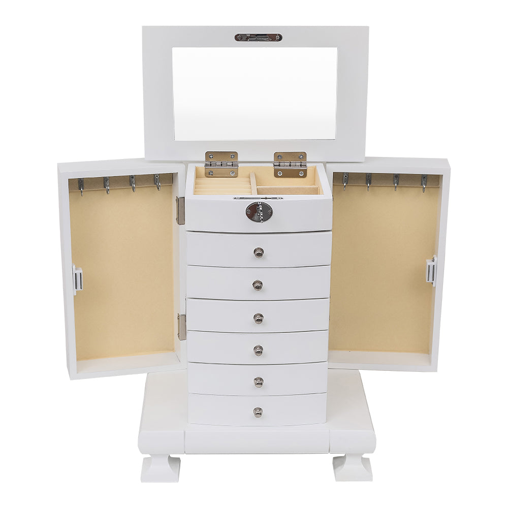 White Wooden 7 Layers Jewelry Box with Lock X768