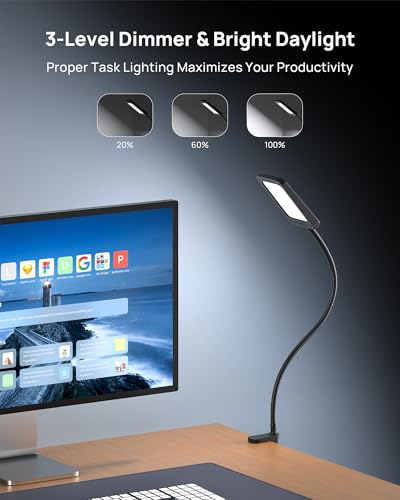 LED Desk Lamp with Clamp, 3-Level Dimmable, Flexible Gooseneck J137521