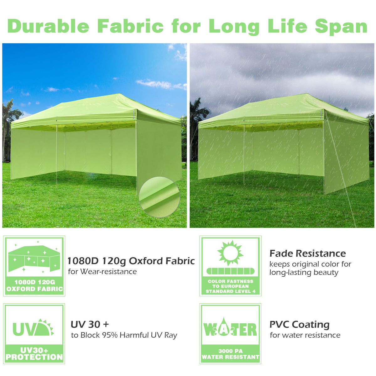 10x20Ft Pop up Canopy Top Kit with 4 Privacy Sidewalls F792