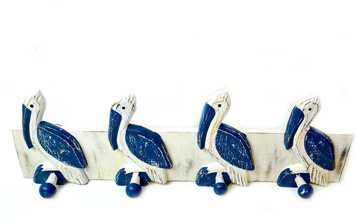 Hand Carved Wooden Wall Hanging Pelican Towel Hooks D443
