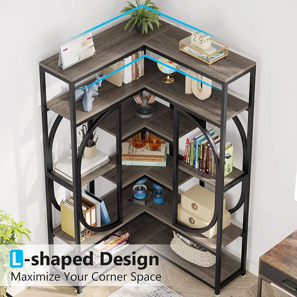 7-Shelf Corner Bookshelf with Metal Frame N299