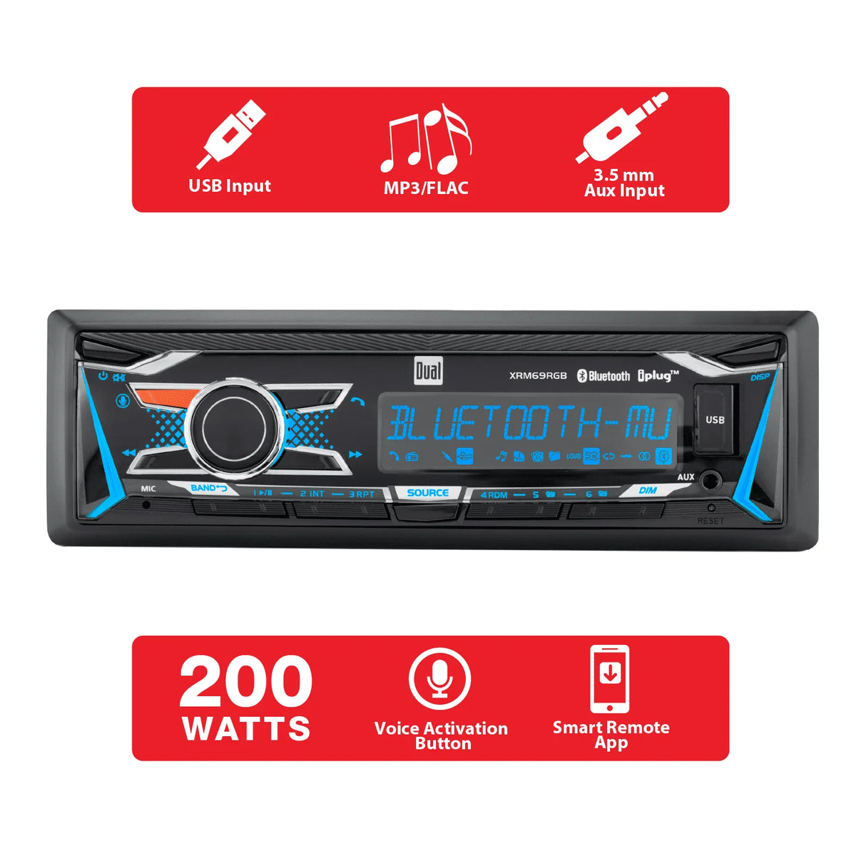 Single DIN Car Stereo Digital Media Receiver with Bluetooth B313