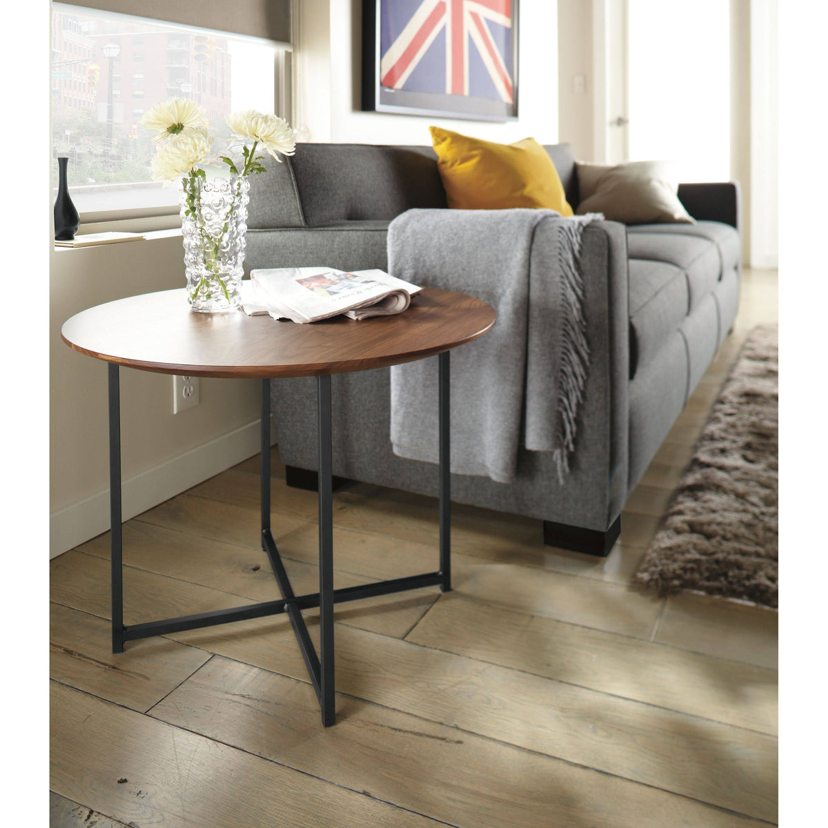 Round End Table 22 Diameter 22H Recycled Natural Steel Ecru Quartz Top O8212