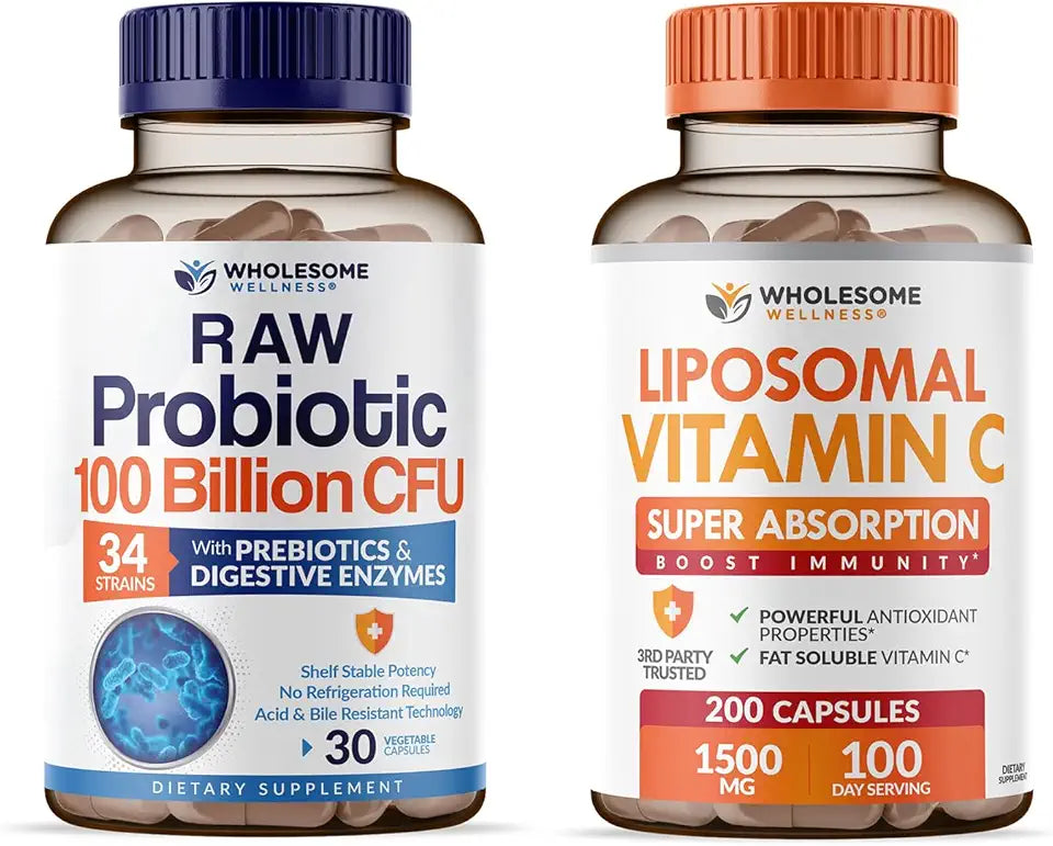 Organic Probiotics 100 Billion CFU and Liposomal Vitamin C Capsules N175943