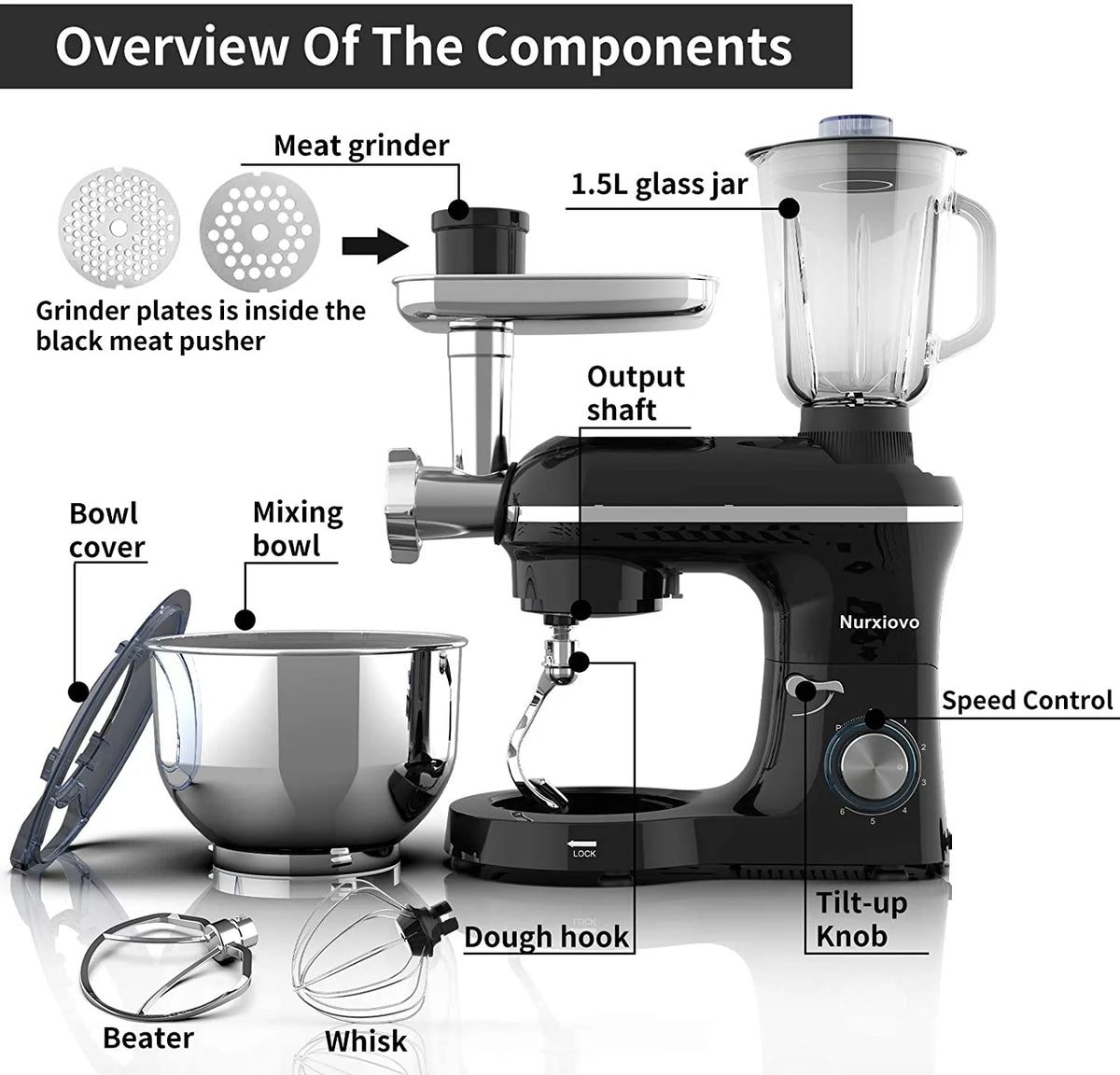 6.5QT 6 Speed Tilt-Head Stand Mixer with Stainless Steel Bowl Q86795