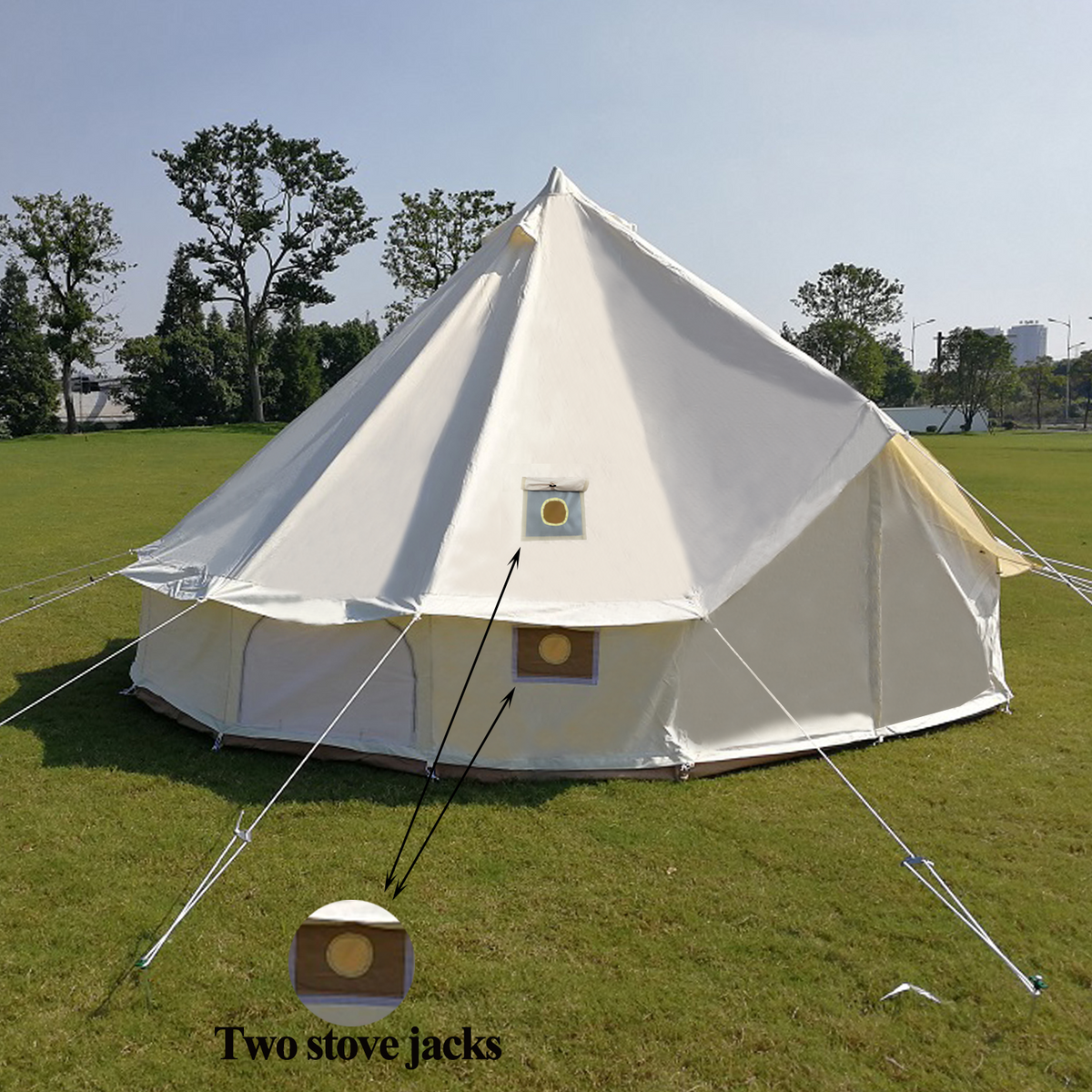 16.4ft Waterproof Oxford Bell Tent with 2 Stove Jacks and Removable Ground Mat M645