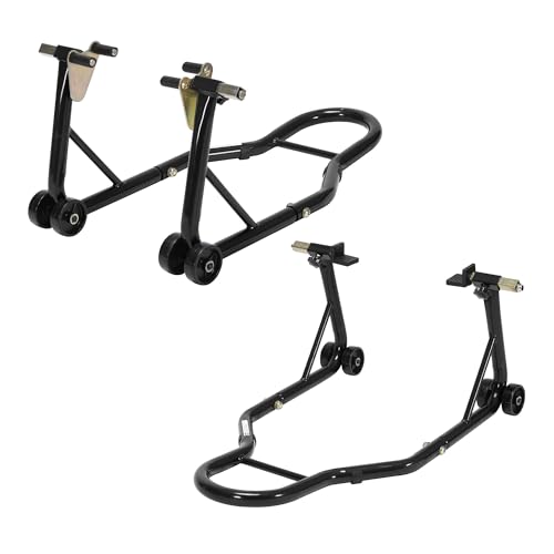 Motorcycle Front and Rear Wheel Lift Paddock Stand with 4 Caster Wheels Black S95956