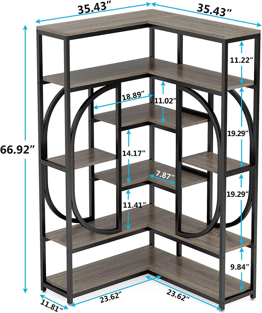 7-Shelf Corner Bookshelf with Metal Frame N299