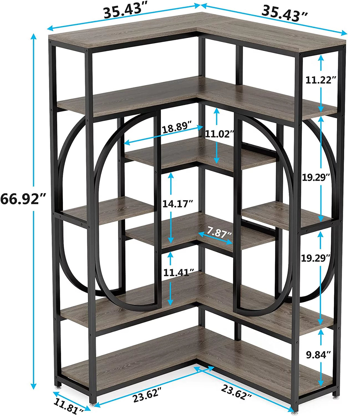 7-Shelf Corner Bookshelf with Metal Frame N299