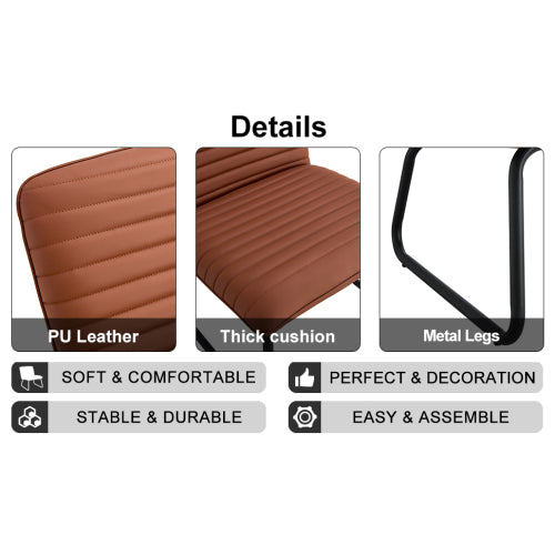 Brown Armless Sofa Chair with PU Backrest and Black Metal Legs J41889